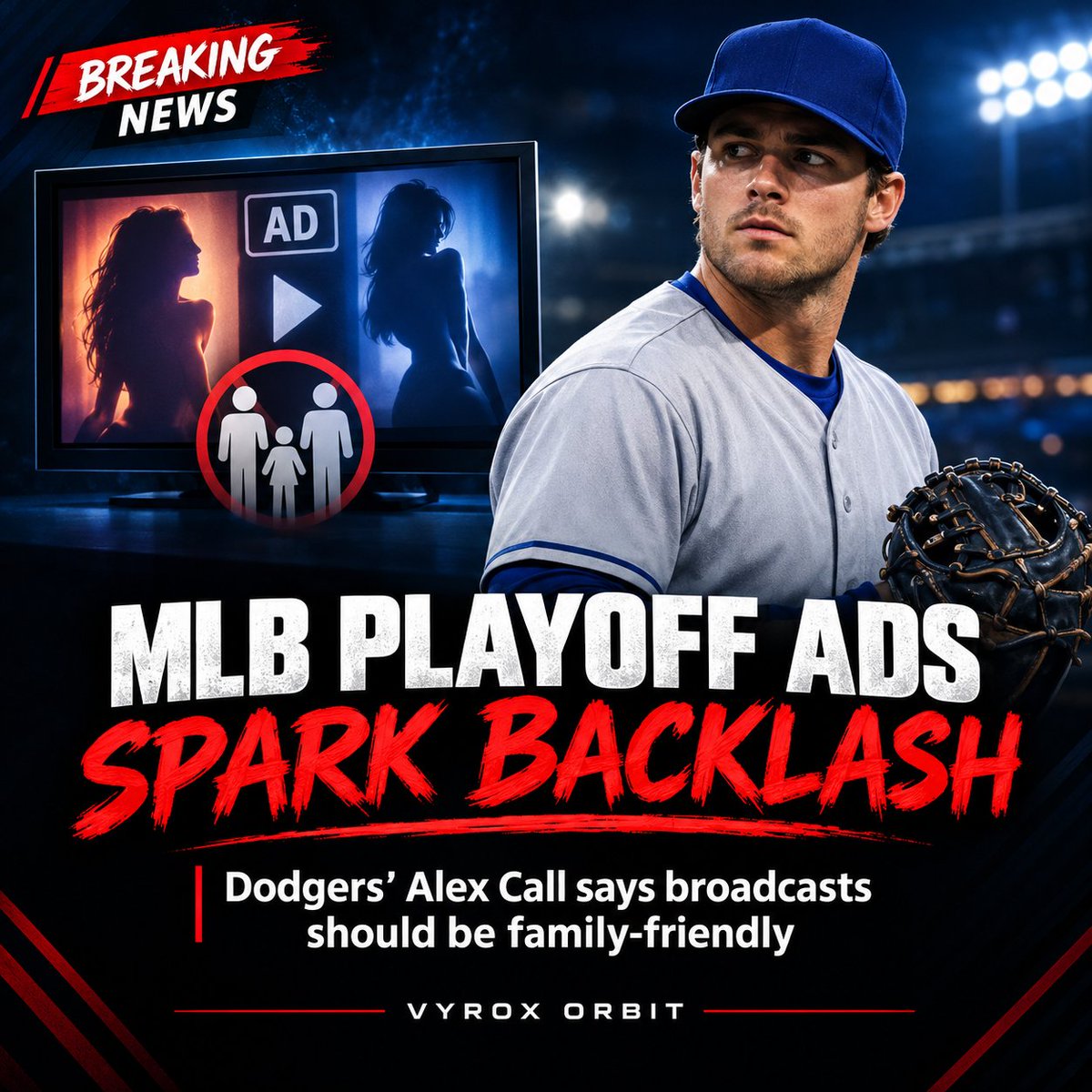 vyrox_orbit's tweet photo. 🚨 MLB Playoff Ads Spark Controversy!

Los Angeles Dodgers outfielder Alex Call has criticized the advertisements airing during MLB playoff broadcasts, saying some are inappropriate for children. He urged MLB and its broadcasting partners to make the games more family-friendly. The debate has sparked discussion on social media.

Description:
Dodgers player Alex Call speaks out against controversial playoff ads, raising concerns about children watching baseball. Should sports broadcasts be more family-friendly? ⚾

#MLB #Dodgers #AlexCall #BreakingNews #VyroxOrbit