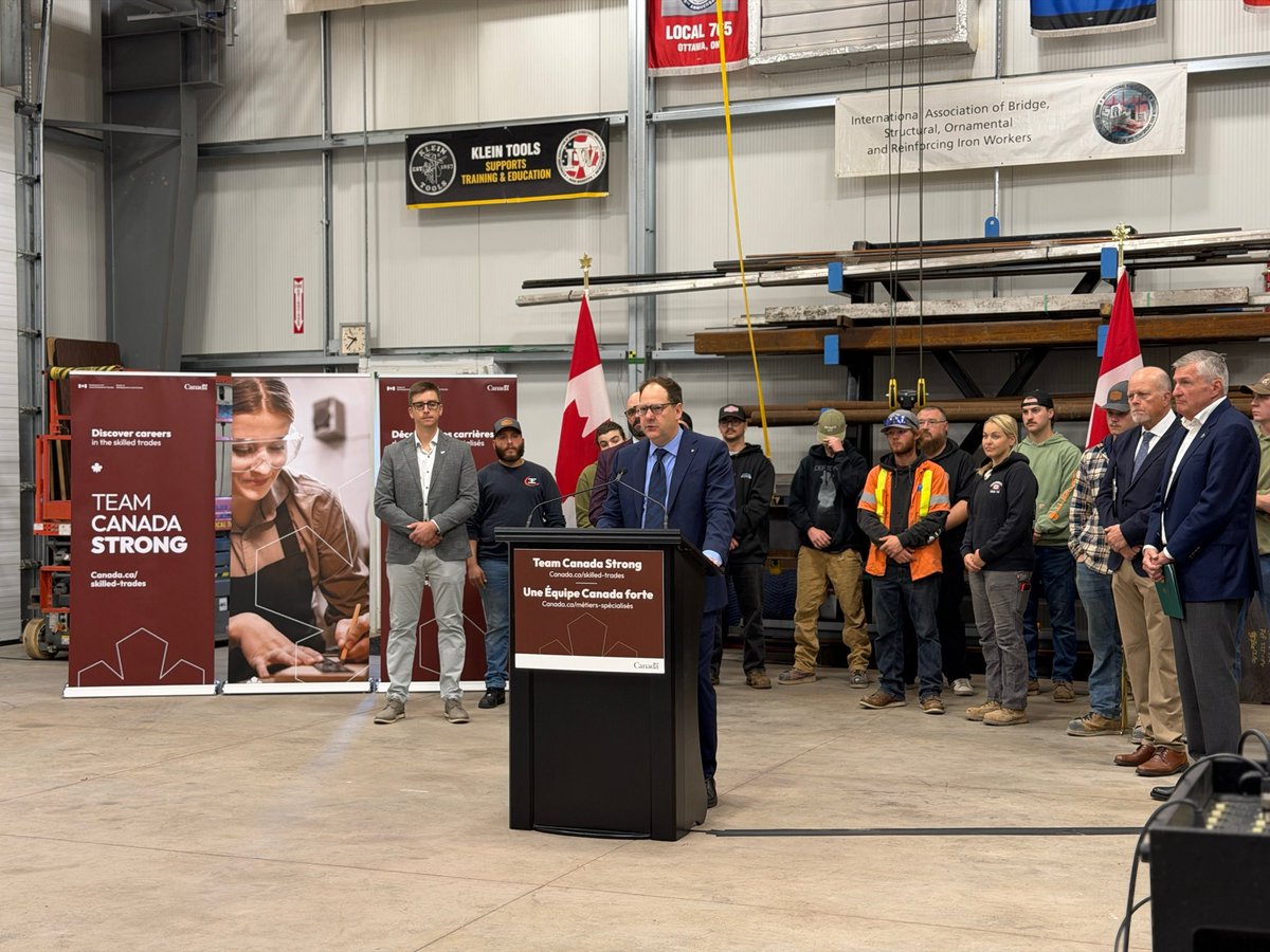 JZerucelli's tweet photo. Canada needs skilled workers to build homes, infrastructure and major projects.

Today, at Ironworkers Local 765 in Ottawa, I announced more than $430 million over five years through the Union Training and Innovation Program to:

✅ Expand and modernize union training centres through brick and mortar
✅ Back new ways to recruit and train apprentices
✅ Buy modern equipment, with the federal share raised from 50% to 70%

More training. More apprentices. More workers ready to build Canada strong.