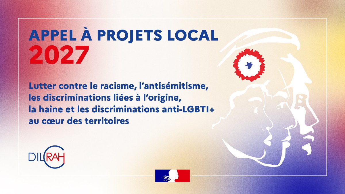 DILCRAH's tweet photo. 📢 Appel à projets local 2027, c’est parti !

La DILCRAH poursuit son soutien aux acteurs engagés contre le racisme, l’antisémitisme et les discriminations anti-LGBTI+, partout en France.

Associations, établissements scolaires et culturels : l’Etat vous accompagne dans vos projets au plus près des citoyens.

📩 Déposez votre dossier auprès de votre préfecture

🔗 Plus d’informations : https://t.co/8EBCcgH3eS