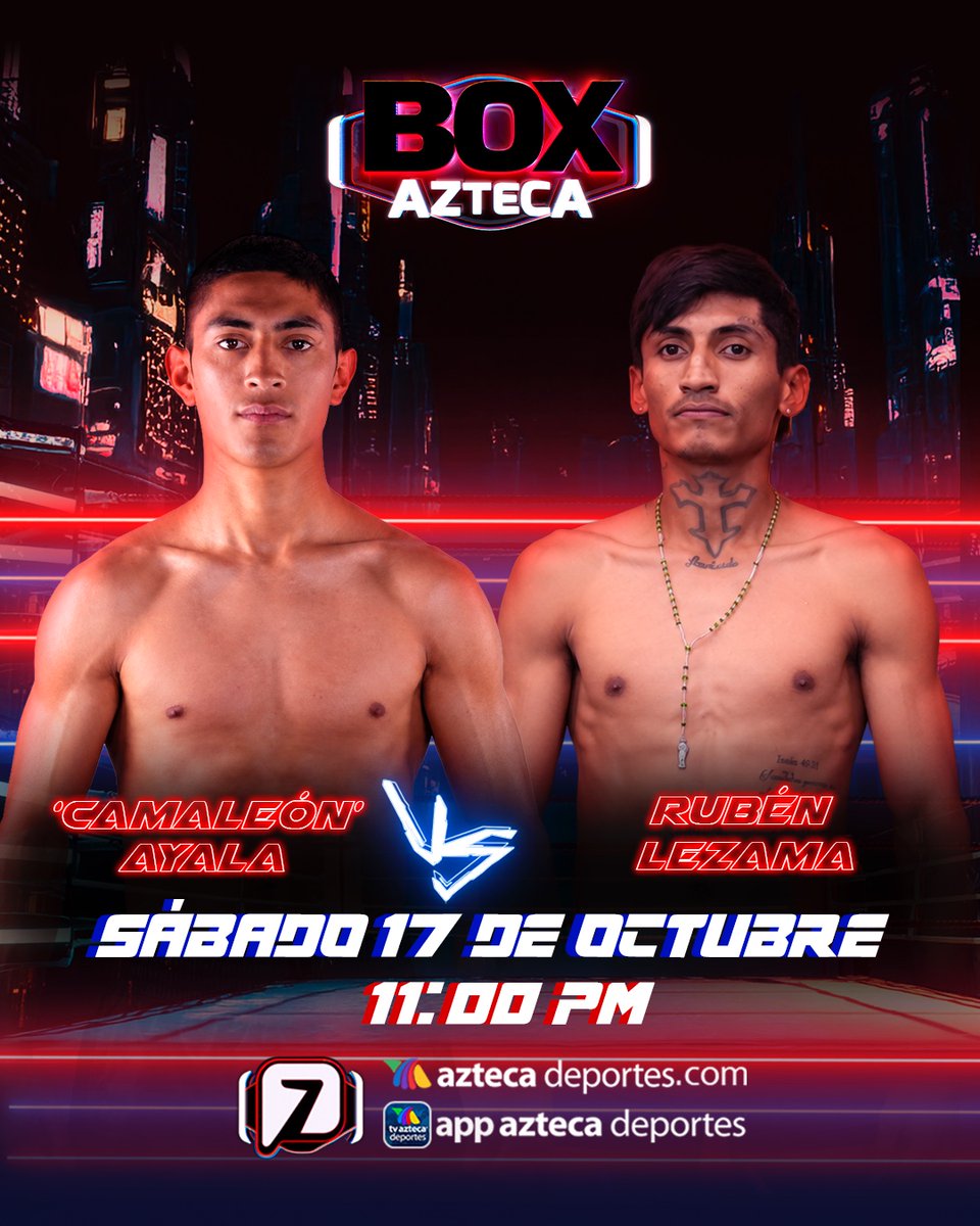 BoxAzteca7's tweet photo. ¡Hora del Camaleón! 😌

Ángel Ayala sube de categoría y se verá las caras ante Rubén Lezama en las 115 libras 😮‍💨🔥

#BoxAzteca

📅 ⁣⁣⁣Sábado 17 de octubre
🕚 11:00 PM⁣⁣
📺 Azteca 7⁣
💻 https://t.co/OqITMZBM27⁣⁣⁣⁣⁣⁣⁣⁣⁣⁣
📱 APP Azteca Deportes https://t.co/9G4SPvGWI0