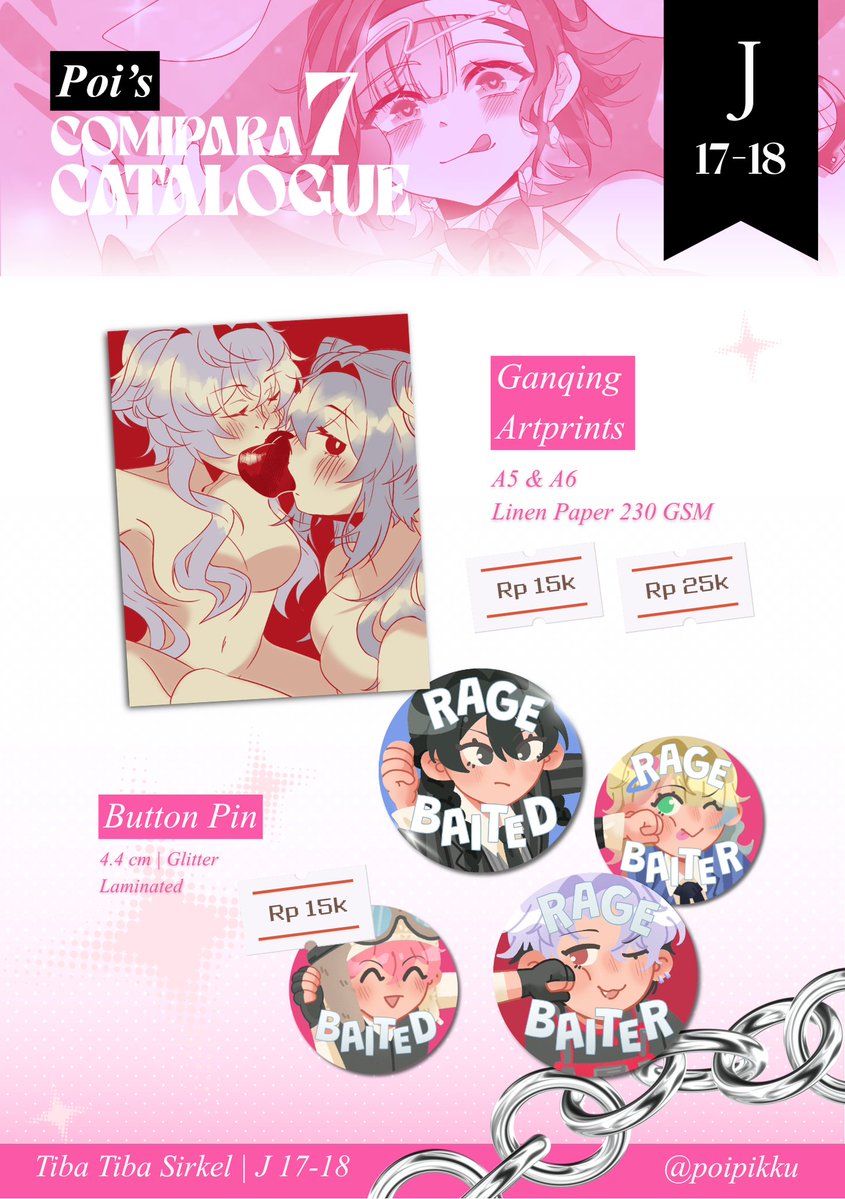 poipikku's tweet photo. [❤️&amp;🔁appreciated!]

Poi's Last Minute #Comipara7 Catalogue!!

📍Tiba-Tiba Sirkel | J 17-18
🗓️ Both Days (17-18 Oktober)
⭐Fandoms: Nijisanji JP (Nijidatoka), Pandora Hearts, Alien Stage, Goodbye Lara, NSO, Plave (Yataz), Wednesday, Ganqing Impact

#Comipara7Catalogue #CMPR7 https://t.co/GsXz05sgLM