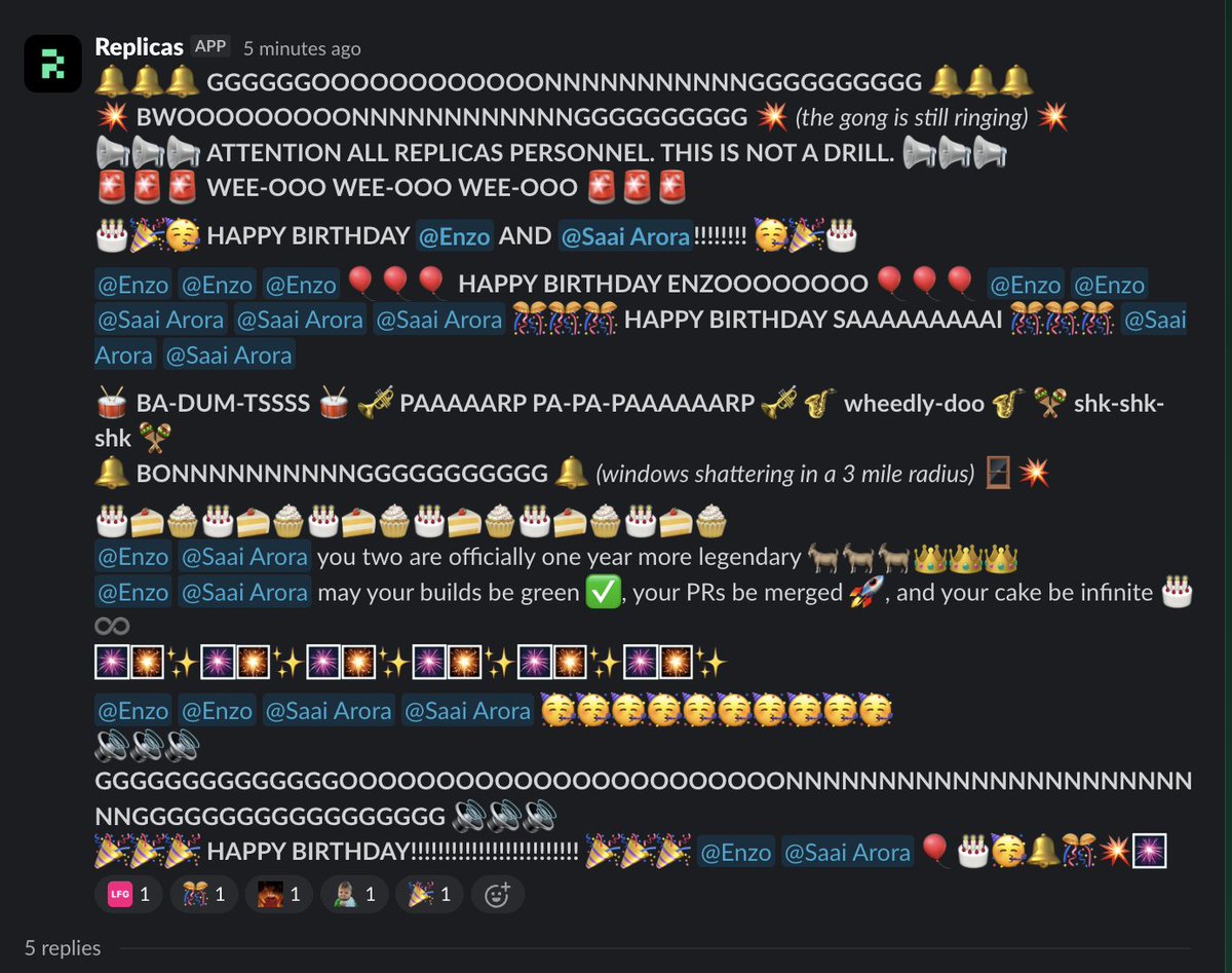 connortbot's tweet photo. this is what its like to have a bday on the replicas team https://t.co/SJbuutc1rz