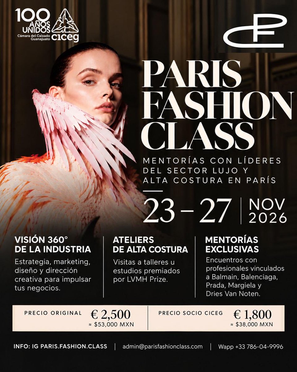 cicegGTO's tweet photo. Conoce los procesos de creación y diseño a través de visitas a talleres de alta costura y encuentros con agencias, directores y fundadores que están definiendo el rumbo de la moda.

15 lugares. Presencial en París, Francia
🔑 Código: SOCIO CICEG
📩 admin@parisfashionclass.com https://t.co/ve0gkSqyCF