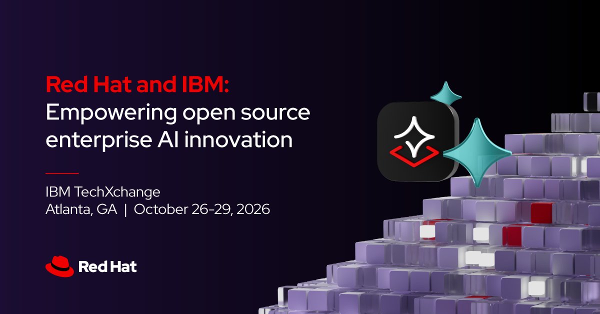 RedHatEvents's tweet photo. 📅Join #RedHat October 26-29, 2026 at #IBMtechxchange - a premier technical event for technologists who use IBM products and solutions. Let’s collaborate, investigate, and build the future of tech! https://t.co/B5SUVJrw0v https://t.co/wblbgUJJ3z