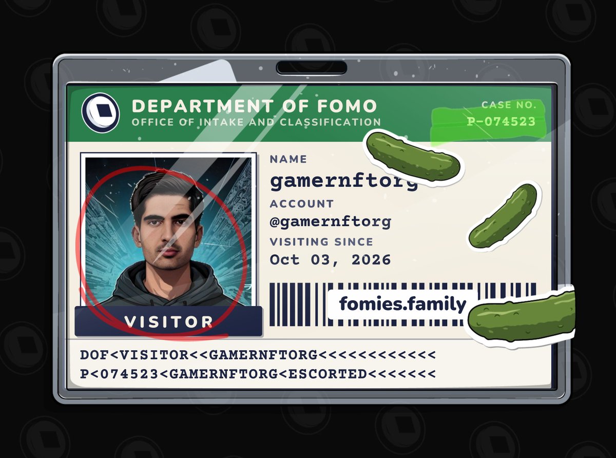 gamernftorg's tweet photo. visiting the department of fomo. no case yet. must be escorted at all times. @FomiesNFT https://t.co/UP5bE4OnQs