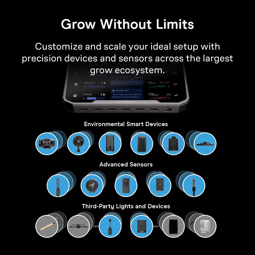 AcInfinityInc's tweet photo. Introducing the NEW CLOUDCOM 6🍃
 
Meet our most advanced grow controller yet, bringing smarter automation, precision climate control, and more flexibility to your setup.
 
Monitor temperature, humidity, VPD, and automate your climate with interchangeable UIS ports, you can mix and match devices and sensors to build your ideal setup. Expand to 24 wired connections with our new 4-in-1 UIS Splitter, or connect up to 100 devices with the new Wireless Thread Mesh Receiver.
 
Explore CLOUDCOM and discover all its features here: https://t.co/E4XNvEgkhi