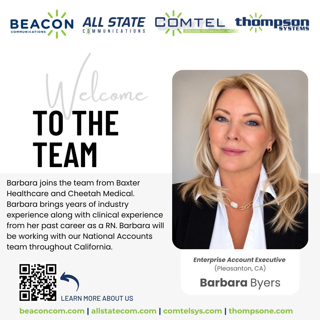 BeaconCommLLC's tweet photo. Welcome to the Team 🌟 Barbara Byers, our new Enterprise Account Representative supporting our Pleasanton, CA office! https://t.co/MVo31GyCc3