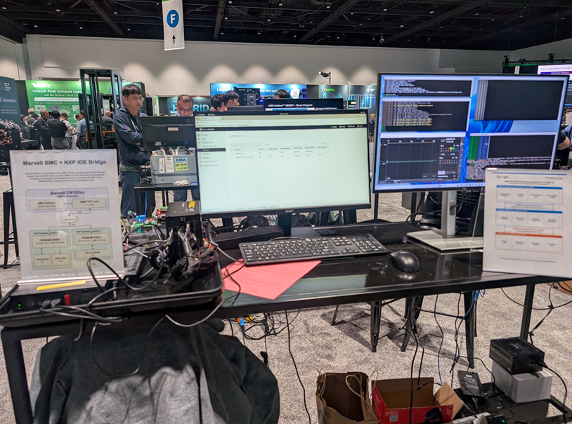 MarvellTech's tweet photo. At the @OpenComputePrj Global Summit 2026 Innovation Village, Marvell and NXP are demonstrating cross-vendor interoperability for the Open Boot Management Framework Interface Consolidation Protocol, a key OCP specification that standardizes communication between host processors and baseboard management controllers.

The live demo shows Marvell IMC processors running an OBMF ICP software stack over USB, supporting a range of sensor interfaces including I2C, I3C, GPIO, UART, and SPI. The OBMF workstream includes major industry participants across the data center ecosystem, reflecting strong momentum toward unified, open out-of-band platform management for AI and cloud infrastructure.

The broader significance: as AI data centers grow in scale and complexity, standardized management interfaces reduce deployment complexity, eliminate vendor lock-in, and make large-scale infrastructure easier to operate. Marvell’s leadership in OBMF ICP positions its IMC processor family as a platform for the open, secure management layer that next-generation data centers require.