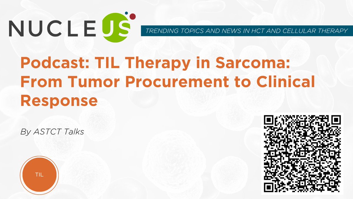 ASTCT's tweet photo. Can TIL therapy become a new treatment option for patients with sarcoma?
In this episode of ASTCT Talks, host Daniel Olson, MD, is joined by John Mullinax, MD, and Lauren Banks, MD, PhD, to discuss the emerging role of tumor-infiltrating lymphocyte (TIL) therapy in sarcoma. The conversation explores early clinical results, patient selection, tumor procurement, and the multidisciplinary collaboration needed to bring this promising cellular therapy approach to patients with solid tumors.
🎧 Listen now: https://t.co/nW83QPPIf2