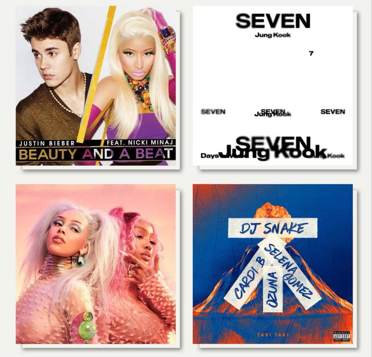 ItsWillySanchez's tweet photo. 🚨Songs by female rappers with the most days in Spotify’s Global Top 10:

#1 “Beauty And A Beat” — @NICKIMINAJ (180 days)
#2 “Seven” — Latto (153 days)
#3 “Kiss Me More” — Doja Cat (139 days)
#4 “Taki Taki” — Cardi B (121 days) https://t.co/vcSzNOHaMU