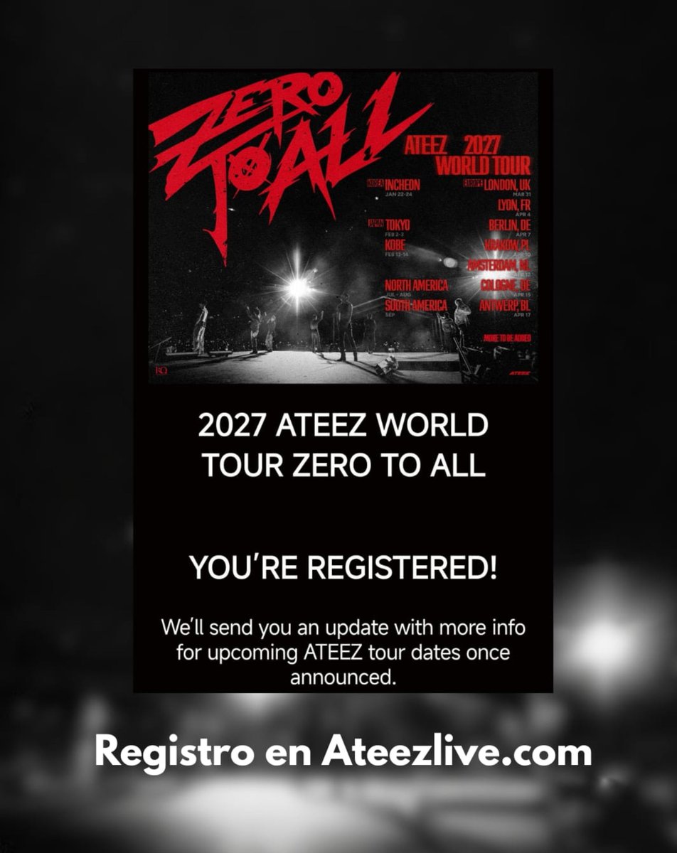 AteezColombia's tweet photo. 📢 | ATEEZ TOUR - ZERO TO ALL 

ATINY! La página de https://t.co/bjV6Yw7BFT para su nuevo tour se ha habilitado, recuerda que es MUY importante que te registres y así mismo mostrar más interés en el país para verlos de nuevo en Colombia. 🇨🇴

Llenando tu registro recibirás notificaciones y nuevas noticias sobre el tour. 

1. Ve a https://t.co/bjV6Yw7BFT 
2. Llena el registro 
3. A tu correo llegará un código de verificación 

Una vez termines el registro toma la captura y compártela, así mismo invita a más personas a registrarse. 

COLOMBIA WANTS ATEEZ BACK 🇨🇴

#ATEEZ #에이티즈 #Zero_To_All_LATAM 
#Zero_To_All_Colombia #ATEEZinColombia @ATEEZofficial