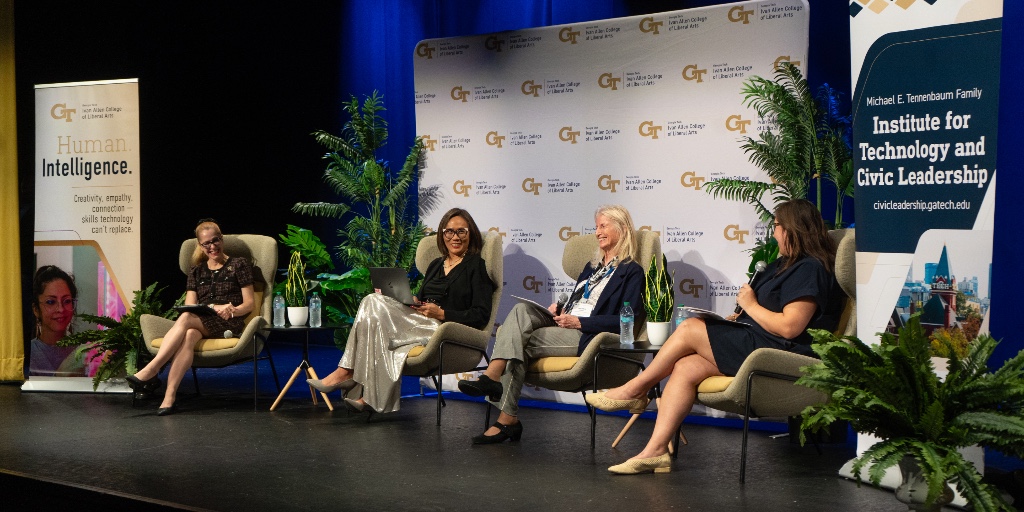 GTliberalarts's tweet photo. The positive and negative potential of AI was the focus of the first Georgia Tech AI &amp; Society Series event, hosted by the Ivan Allen College of Liberal Arts and the Michael E. Tennenbaum Family Institute for Technology and Civic Leadership https://t.co/Qho8SrVSyF https://t.co/hJSvuaP0fM