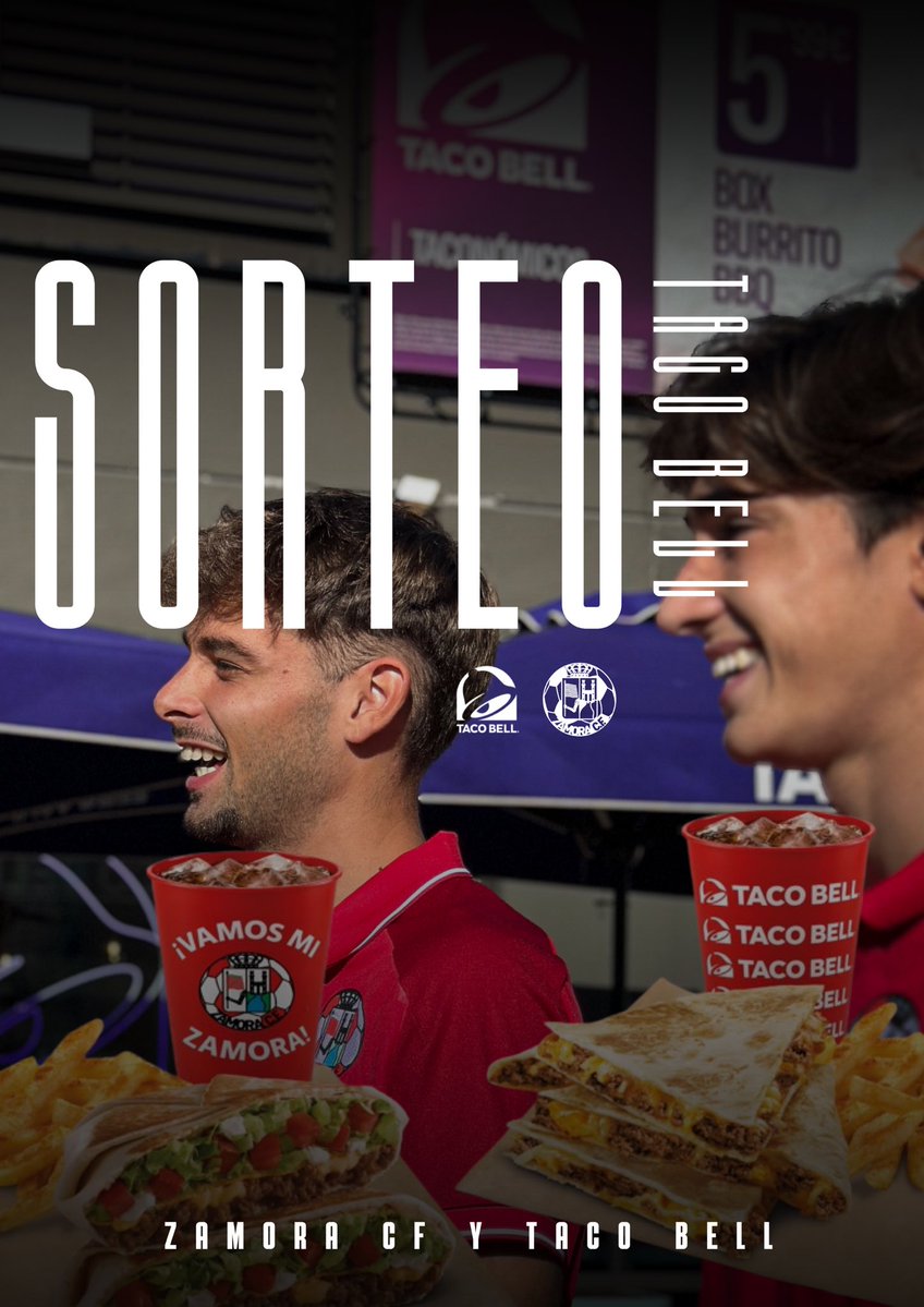 ZCFoficial's tweet photo. SORTEAZO🔥|

¡El ZCF y Taco Bell se unen para lanzar un sorteo que te va a encantar! 🤩

🎁 ¡SORTEAMOS 10 MENÚS DOBLES (Cada menú incluye 2 vasos exclusivos del Zamora CF)!

✅ Síguenos
❤️ Dale «me gusta» y RT
💬 Contesta a este tweet poniendo TacoBell

#VamosMiZamora https://t.co/f4XTOec5Bn