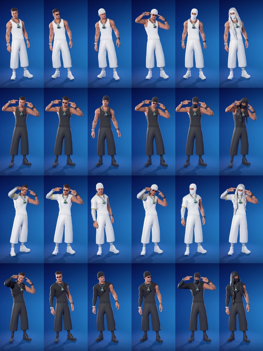 Kurrco's tweet photo. All variations of Yeat's new Fortnite skins 🎮🔥 https://t.co/8GNLUAAJMU