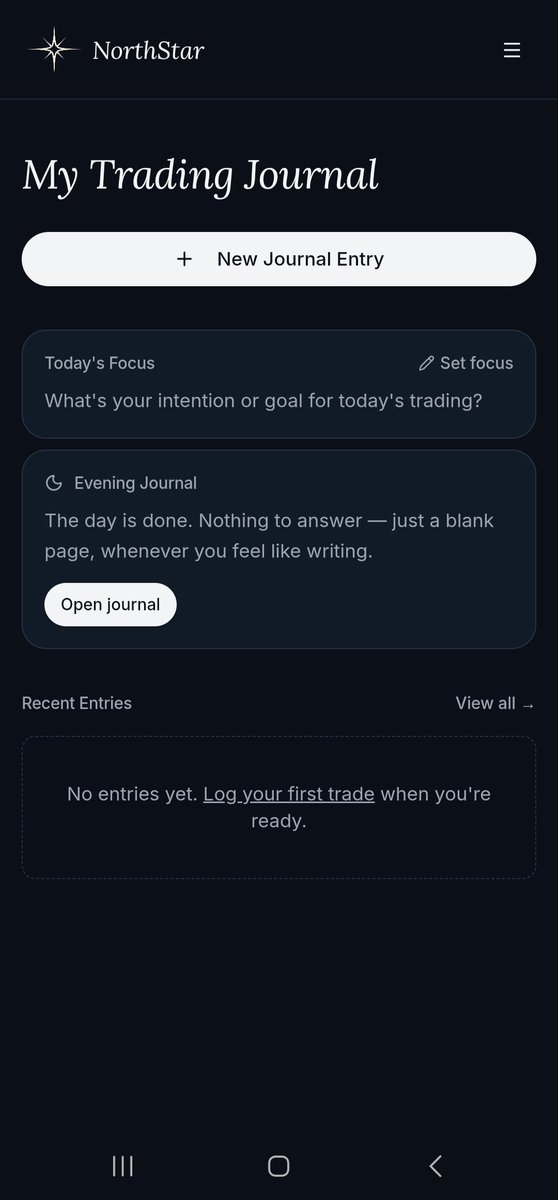 NorthStarJournl's tweet photo. Looking for a few traders to try the first beta of NorthStar Journal — a trading journal focused on execution, emotions and behavioural patterns.
Whether you already journal or not, you’re welcome to try it.
Signup takes about a minute: https://t.co/3KwHrsFNXJ https://t.co/FyJk5aFocQ