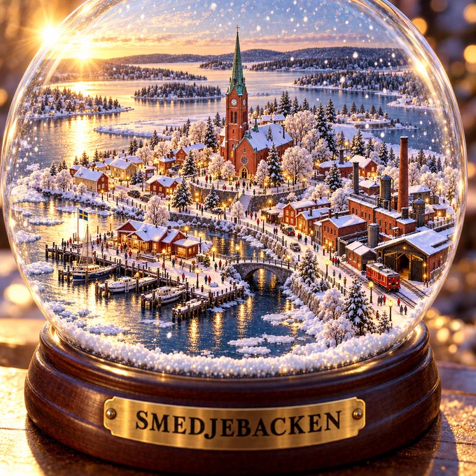 Isometric diorama of Smedjebacken, Dalarna, Sweden