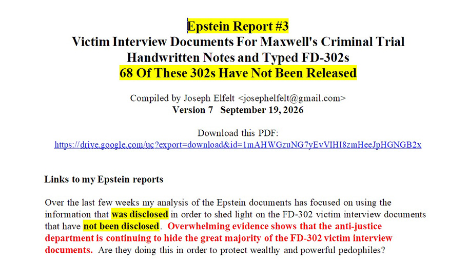 MappingSupport's tweet photo. DOJ gave Epstein companion Ghislaine Maxwell 68 FD-302 victim interviews the public has not seen.  Do those documents allege sexual abuse by wealthy and power men **other than** Epstein?

Documented in my report 3 - PDF:
https://t.co/1ioo9QENGw
#Epstein #EpsteinFiles https://t.co/YCbzVkzapZ