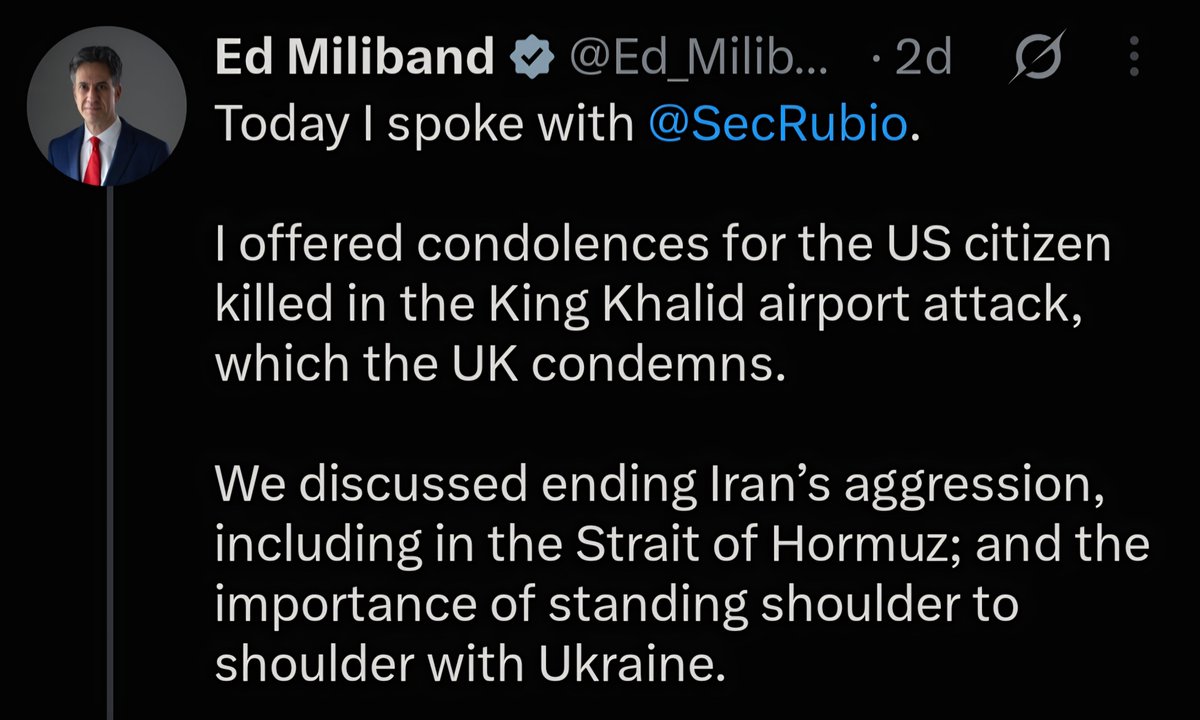 IRIMFA_SPOX's tweet photo. The chaos engulfing our region is the consequence of unlawful interventions, including those backed or contributed to by the UK.

For the UK Foreign Secretary Ed Miliband to portray Iran as the “aggressor” after two rounds of unlawful aggression against it in just nine months, even as it pursued negotiations, is a grotesque reversal of victim and aggressor. It marks yet another low in the UK’s long record of hostile campaigns against Iran.

It is as absurd as portraying Nazi Germany as a “defender of peace” while casting the UK and its allies in WWII as the aggressors.