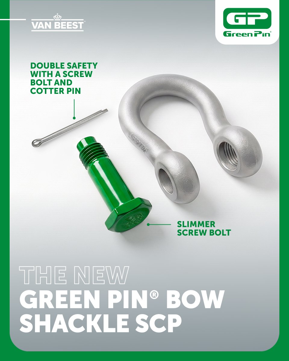 VanBeestBV's tweet photo. 𝗦𝗹𝗶𝗺 𝗶𝗻 𝘀𝗶𝘇𝗲. 𝗣𝗿𝗼𝘃𝗲𝗻 𝗶𝗻 𝗽𝗲𝗿𝗳𝗼𝗿𝗺𝗮𝗻𝗰𝗲.  

Meet the new Green Pin® Slim Shackle. Compact design, quick installation and a WLL of 4.75 to 9.5 t.  

The centrepiece of rigging.  

#greenpin #rigging #lifting #shackles #safety #productlaunch https://t.co/Iyyuvhc6S8