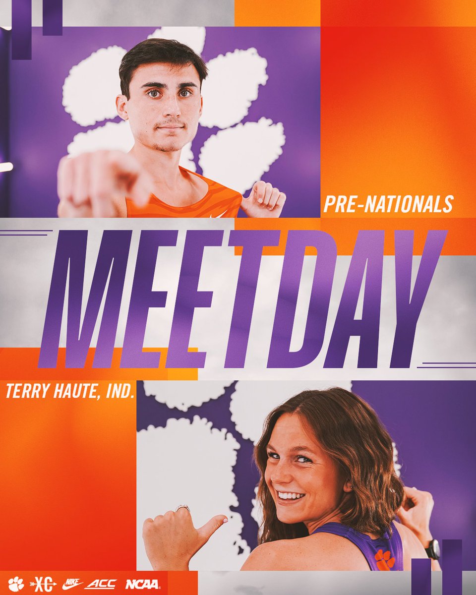 ClemsonTrackXC's tweet photo. IT'S MEET DAY ‼️

🐾 2026 Under Armour Pre-National Invitational
⏰ 10:00 a.m. ET (Women’s 6K) &amp; 10:40 a.m. ET (Men’s 8K)
📍 LaVern Gibson Championship Course | Terry Haute, Ind.
📊 Live Results: https://t.co/eJ9q71jLni
📺 Broadcast: https://t.co/1Lsb37q0Mb https://t.co/aukrHlhxeS