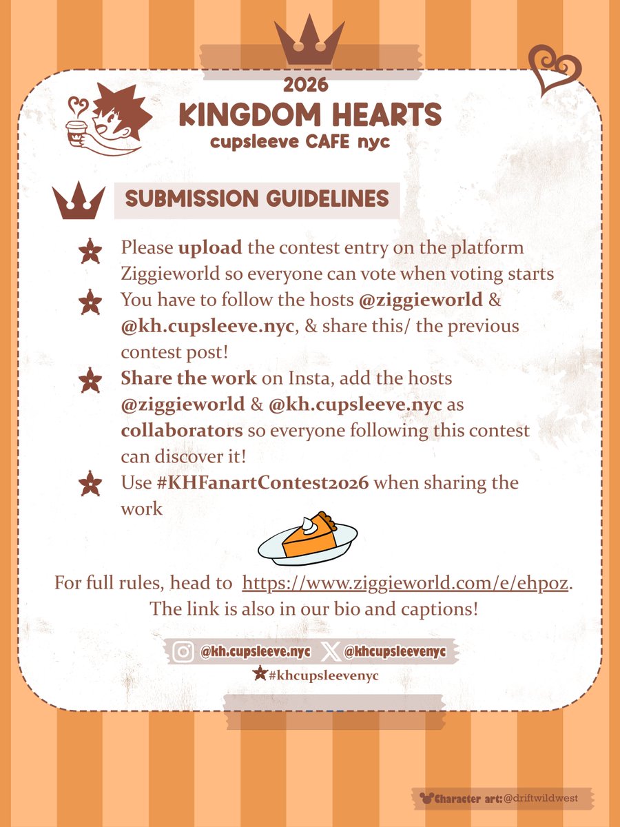 khcupsleevenyc's tweet photo. 🌟FANART CONTEST SUBMISSIONS ARE LIVE! 🌟
--
We are collabing with Ziggieworld(IG) to host a fanart contest with cash prizes!
🎉 This event is open to all, not just those coming to our Cupsleeve!
--
 📩 Submit here:
https://t.co/7EGSMucSFM
--
#khfanartcontest2026 https://t.co/UiUihOzgPV