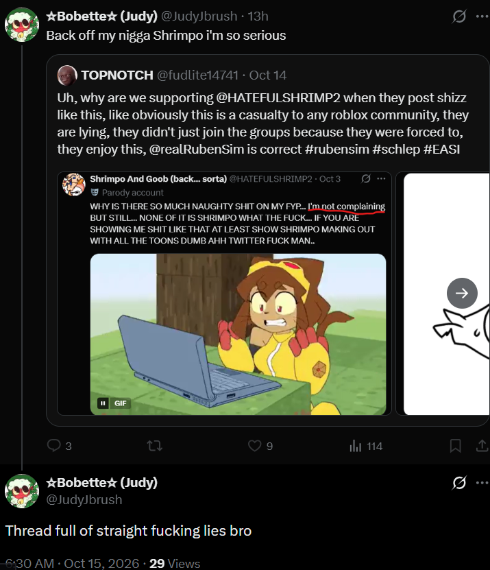 fudlite14741's tweet photo. sooooo funny, said some bullshit and blocked me so i couldnt defend myself, pro gamer move.
Also all i did was interpreted evidence (that they posted) that this guy enjoys making suggestive art of kids characters which proves they werent forced into joining condo games (probably) https://t.co/kj7PkvcOv1