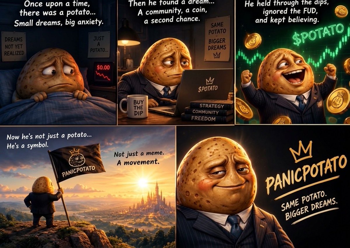PanicPotatto's tweet photo. It all started with anxiety, a dream, and a potato…

Now it’s a movement. $PANICPOTATO

The same potato. Bigger dreams. 👑🥔 https://t.co/PzN1zFf7xf