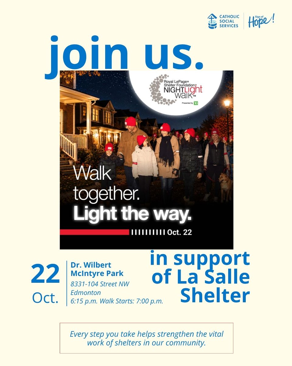cssalberta's tweet photo. ✨ Walk together in ONE week! ✨​

Next week, on October 22nd, with friends, family and neighbors, we will walk 3K through the streets of our community. It all starts at 6:15 p.m. at Dr. Wilbert McIntyre Park where we will gather to hear inspiring stories before ... 1/3 https://t.co/AWMYkFEPRm