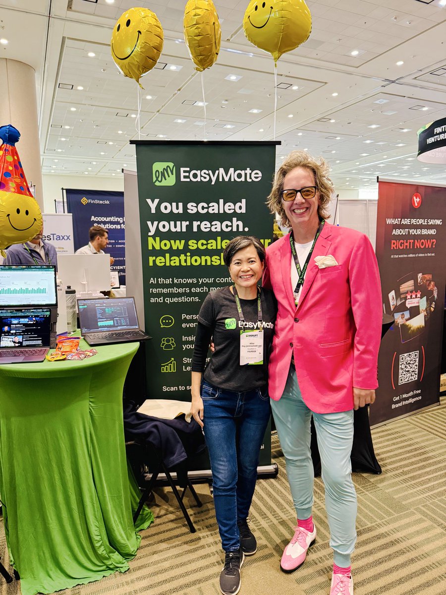 EasyMateAI's tweet photo. We are having a blast at @TechCrunch Disrupt! Come by our booth E32. So stoked that we met @Sabrina_Ramonov 🎉

#techcrunchdisrupt2026 https://t.co/UtIslgPCyO