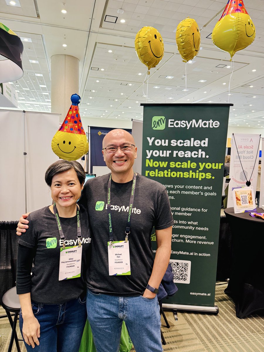 EasyMateAI's tweet photo. We are having a blast at @TechCrunch Disrupt! Come by our booth E32. So stoked that we met @Sabrina_Ramonov 🎉

#techcrunchdisrupt2026 https://t.co/UtIslgPCyO