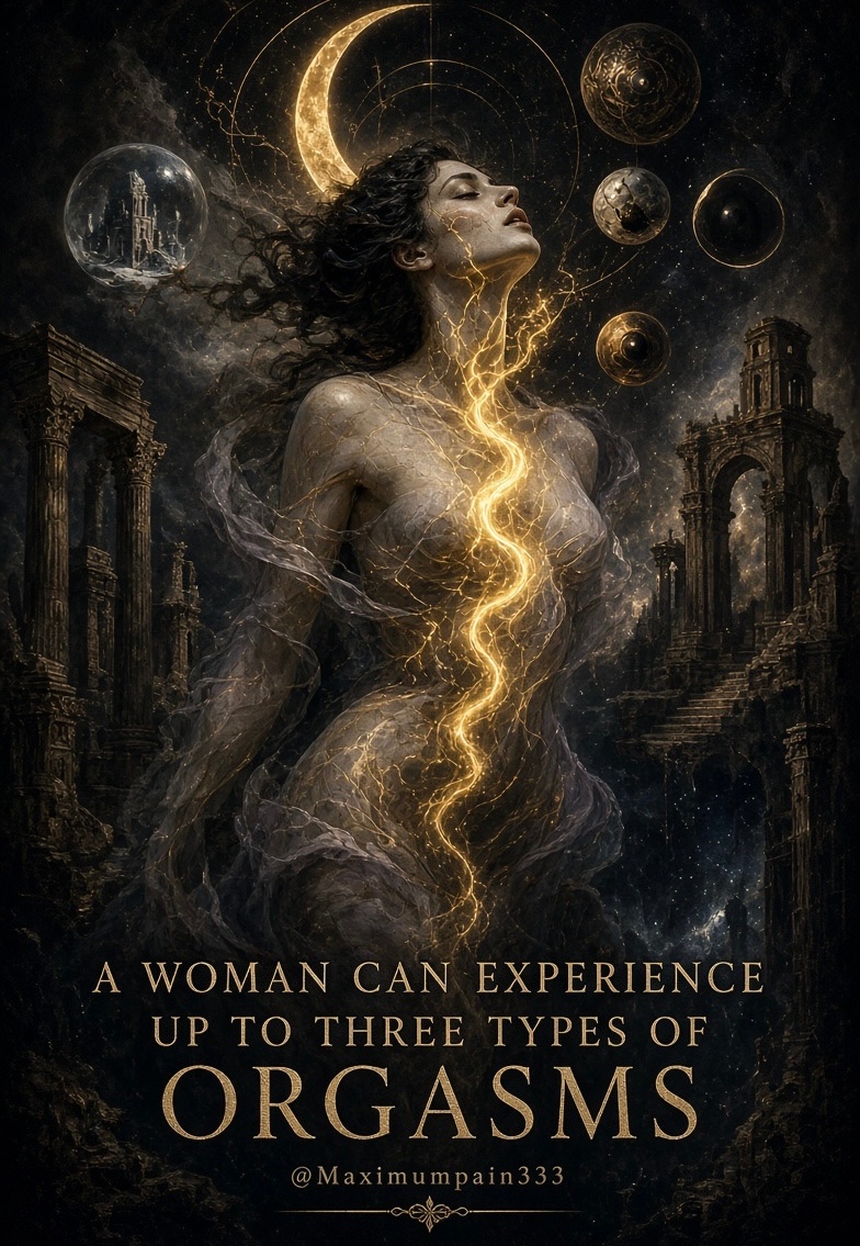 maximumpain333's tweet photo. A WOMAN CAN EXPERIENCE UP TO THREE TYPES OF ORGASMS

In the ancient mysteries, the feminine body was never merely flesh—it was a living temple of thresholds, a triune gateway where matter, soul, and spirit converge. The first orgasm is the terrestrial: a root-fire rising through the sacral waters, the clitoral and yonic pulse that shakes the denser planes, releasing stored tension into the earth and reclaiming the body’s sovereignty. It is the serpent stirring in the base, purifying the vessel so higher currents may enter without distortion.

The second is the lunar-heart orgasm—the blended or G-spot wave that floods the emotional body. Here the waters of feeling, memory, and relational wounding are transmuted. Pleasure becomes a solvent; grief, shame, and ancestral echoes dissolve into liquid light. This is the alchemy of the second chakra meeting the heart, where the woman learns that sensation can rewrite the stories held in her tissues and open her as a conduit rather than a container.

The third is the celestial or crown orgasm—the rarest and most initiatory. It is not localized in the pelvis alone but erupts as a full-spectrum cascade through the spine, crown, and subtle body. In this state the boundaries between self and cosmos thin; kundalini rises as a column of liquid gold, and orgasm becomes a form of prayer or gnosis. Time suspends. The woman tastes her own divinity as the universe tasting itself through her. Mystics have long recognized this as the “union of the two serpents” or the descent of the dove into the vessel—an experience that can permanently recalibrate the nervous system toward expanded awareness.

These three are not always sequential or separate; they interpenetrate according to the woman’s readiness, safety, and spiritual intent. When honored as sacred technology rather than mere sensation, each becomes a rite of passage: the body as altar, pleasure as sacrament, and the feminine orgasm as one of the most direct portals available on the human plane for awakening.