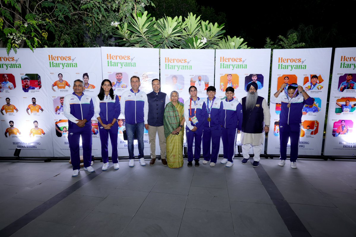 MPNaveenJindal's tweet photo. Haryana Shining, India Rising.

An evening at my residence in Delhi with Haryana's Asian Games athletes, the young men and women behind our state's 32 medals, 14 of them gold.

I competed in skeet at the 2002 Asian Games myself, so I know something of what it takes to stand on that line. 

Sitting and listening to this generation talk about their training, their setbacks and what they are aiming at next was the best part of my day.

Haryana keeps producing champions. Our job is to keep backing them.