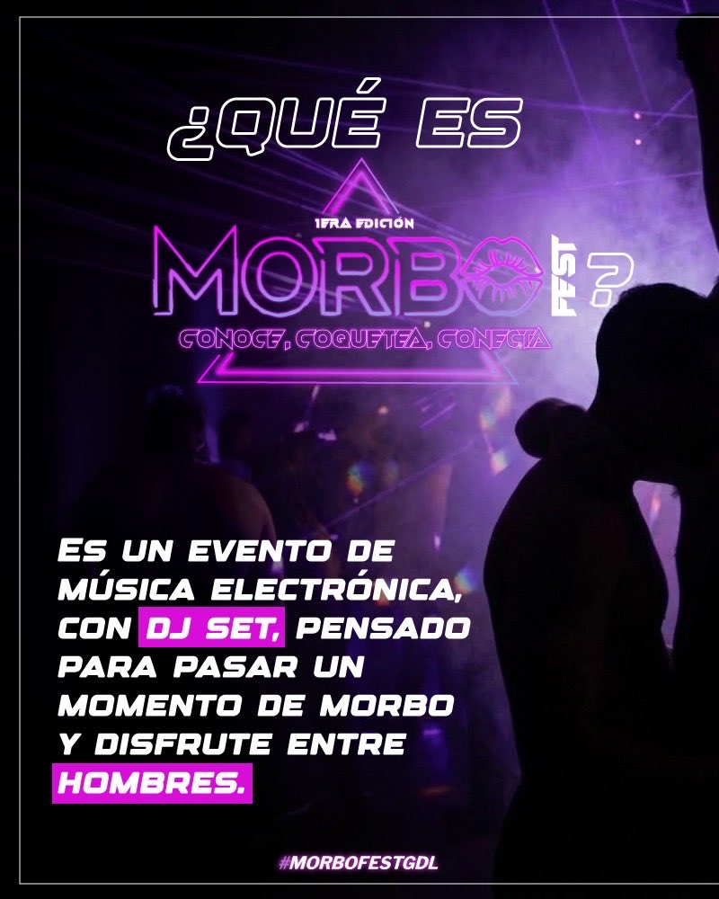 Club183Gdl's tweet photo. ⁉️QUÉ ES #MORBOFESTGDL ?
Un evento para hombres donde podrás pasar una noche con música electrónica y conocer a otros hombres 🔥 + Gogos animando el ambiente
👀Conoce, 👅coquetea, ⛓️ conecta
🗓️SÁB 17 DE OCT /9pm a 5am
🎟️Reserva al 📱3315180317
📍Lugar: @Club183Gdl
#gaygdl https://t.co/NsnwNZ2TEU