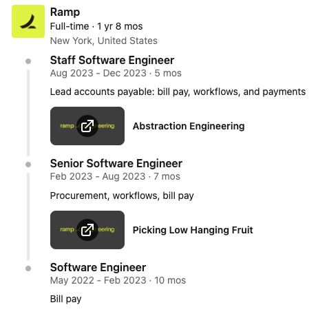 iwasyourboon's tweet photo. this was a new grad

ramp did a great job promoting from within (and giving a lill title inflation), such that it was a great culture for recruiting in what is an otherwise 'boring' category https://t.co/FYll3URpnZ