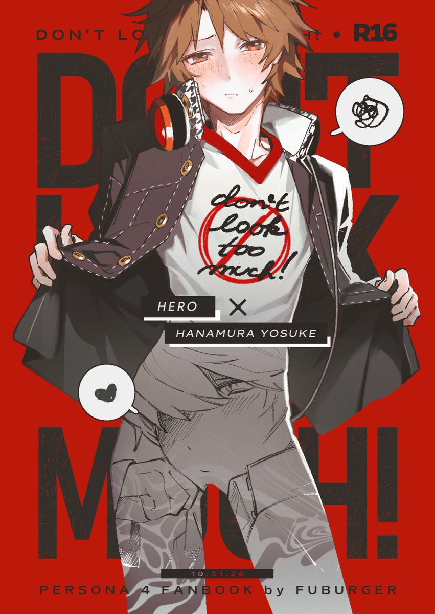 fuburger's tweet photo. hi hi...! i'm cooking up a souyo doujin #cf23!! i'm also planning to restock my old books too so dw!

Don't Look Too Much!
24p | R16 | ENG 
🚢Yu Narukami x Hanamura Yosuke
⭐️free a6 print &amp; sticker !

#souyo #主花
(1/3) https://t.co/K7WMlCnpYe