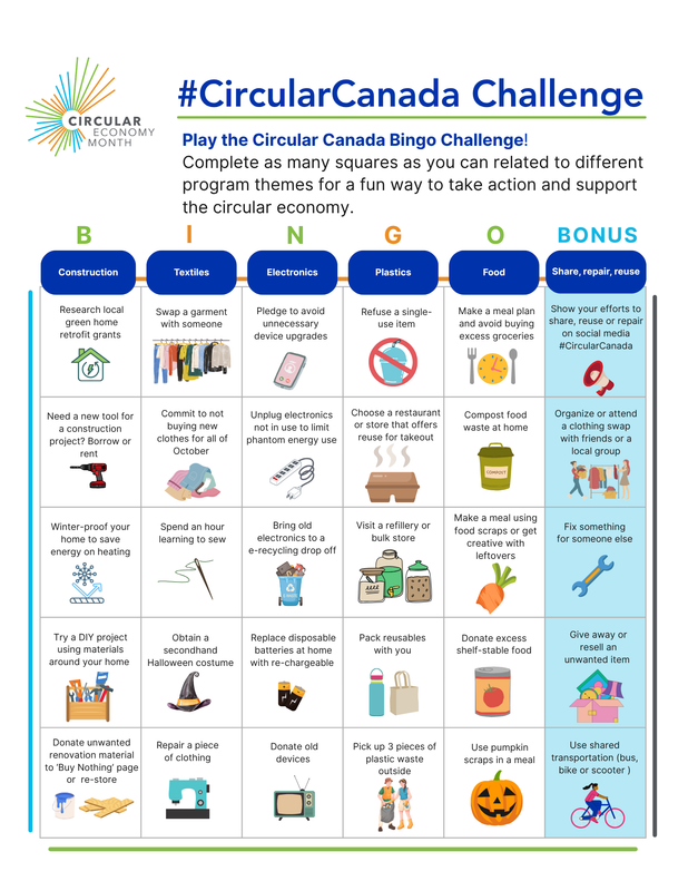 wellingtncounty's tweet photo. Take the #CircularCanada Challenge!

This #CircularEconomyMonth, #WellingtonWaste encourages you see how many squares you can complete on the Circular Canada Bingo Challenge.

Download the bingo card and see how many squares you can check off!

Learn more: https://t.co/vpEcr0eGl5 https://t.co/JPFnuSSuuN