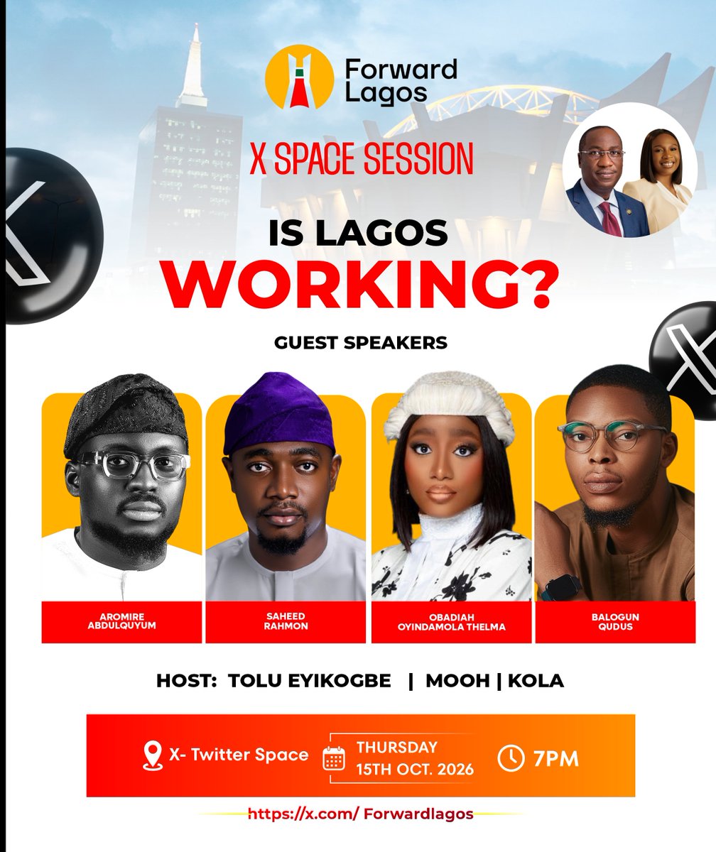 NYCNEmeritus's tweet photo. We are live 🔥🔥🔥
Is Lagos Working?
Join Forward Lagos Virtual Hangout as we discuss the realities shaping Lagos and its future.
Join here: https://t.co/wzxAtK49Ye
#ForwardLagos
#KOHDSJ2027
#PBAT2027 https://t.co/jXct3nEZhC
