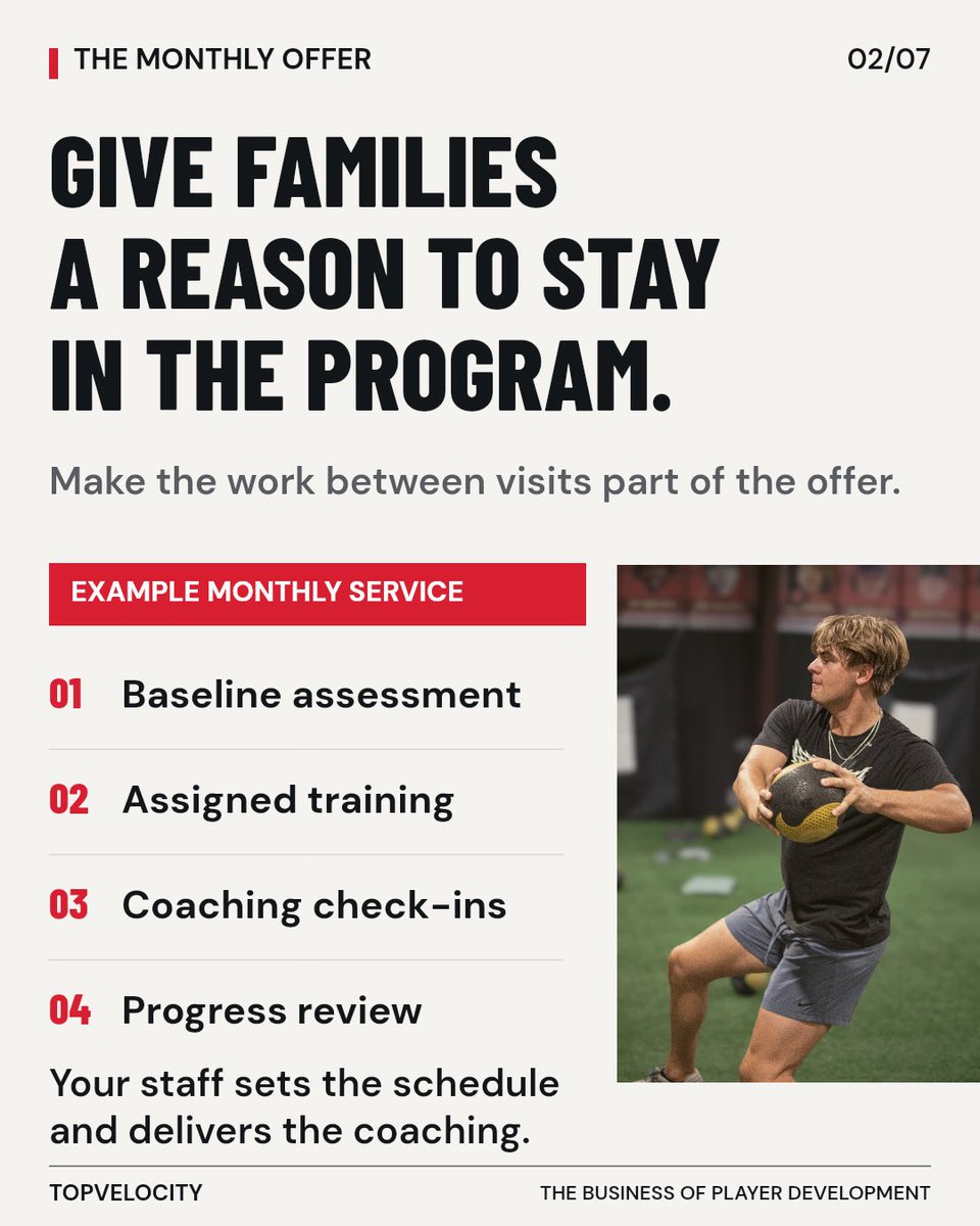 TopVelocity's tweet photo. Stop rebuilding your income one lesson at a time.

Coaches and academy owners: build a monthly development program for the athletes you already coach.

Give families a clear picture of what happens between visits:
→ A baseline assessment.
→ Assigned training.
→ Coaching check-ins.
→ A progress review and next steps.

Your staff sets the schedule and delivers the coaching. TopVelocity provides the training platform, programs, courses, certification and support behind your service.

Athletes can open their assigned programs in the Player Portal. Your staff can build on the organization’s training library.

Here are the costs to plan around:
• Individual Player Portal retail: $99/month per athlete.
• Organization license: $1,250/month for up to 30 athletes.
• At a full 30, that is $41.67 per athlete/month for the license. Coaching and operating costs are additional.

Keep your facility name and operate as “TopVelocity PC — Your Facility” under the co-branded Performance Center license.

Build your monthly development program. Open the Organization Portal link in our bio, choose your plan and register.

https://t.co/6kdfIShhvQ

#BaseballAcademy #BaseballCoaches #PlayerDevelopment #TopVelocity