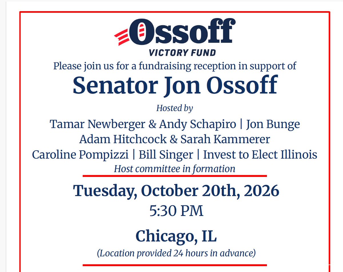 TeamTrump's tweet photo. Jon Ossoff refused to acknowledge billionaire Reid Hoffman bankrolling his re-election campaign during a debate earlier this week.

Now Jon's scheduled to attend a fundraiser in Chicago, almost 700 miles from his hometown of Atlanta.

Jon is supported by everyone but Georgians. https://t.co/wdzbg81KtL