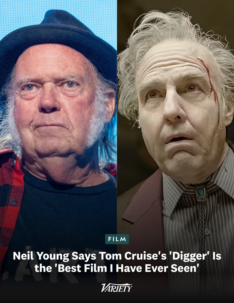 Variety's tweet photo. Neil Young says Tom Cruise's "Digger" is "the best film I have ever seen."

"None of the reviews I have read describe this film adequately, in my opinion," Young wrote. "They seem to miss the overall effect and most of them are negative. This film lives in a world of art. It is its own best review. Don't read any other reviews and forget this one before you see 'Digger.' It cannot be seen as a Tom Cruise film - that would be misleading. I would describe it as a film of our times... I do not view this film as a commercial venture. Rather it is an artful film of our times. The things that are said in 'Digger' are a direct reflection of today's political and social world. The film is so full of artful expression and radical change ups, that it may be too much to take in for those expecting a commercial film like we are used to today."

https://t.co/d2WnYhY0av