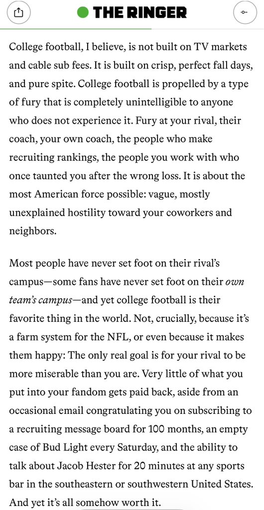 bykevinclark's tweet photo. I wrote this four years ago and it still applies. The people who run college football conferences don’t get the regular season *is* the sport and rivalries are more important than the tv markets. The playoffs should be additive to that, not replacing that. Sad. https://t.co/IRGhgXS9zx