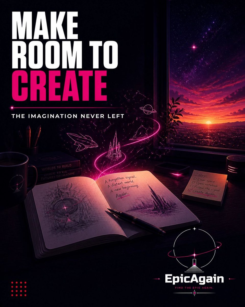 EpicAgainRP's tweet photo. Creative block gets worse when you demand the finished idea too early.
Don’t start with the novel.
Start with:
“What if?”
Then ask:
“Then what?”
Follow the consequences.
Sometimes creativity needs a trail of breadcrumbs, not a master plan. 

https://t.co/wsvjaZperA https://t.co/37yO0HO9hJ