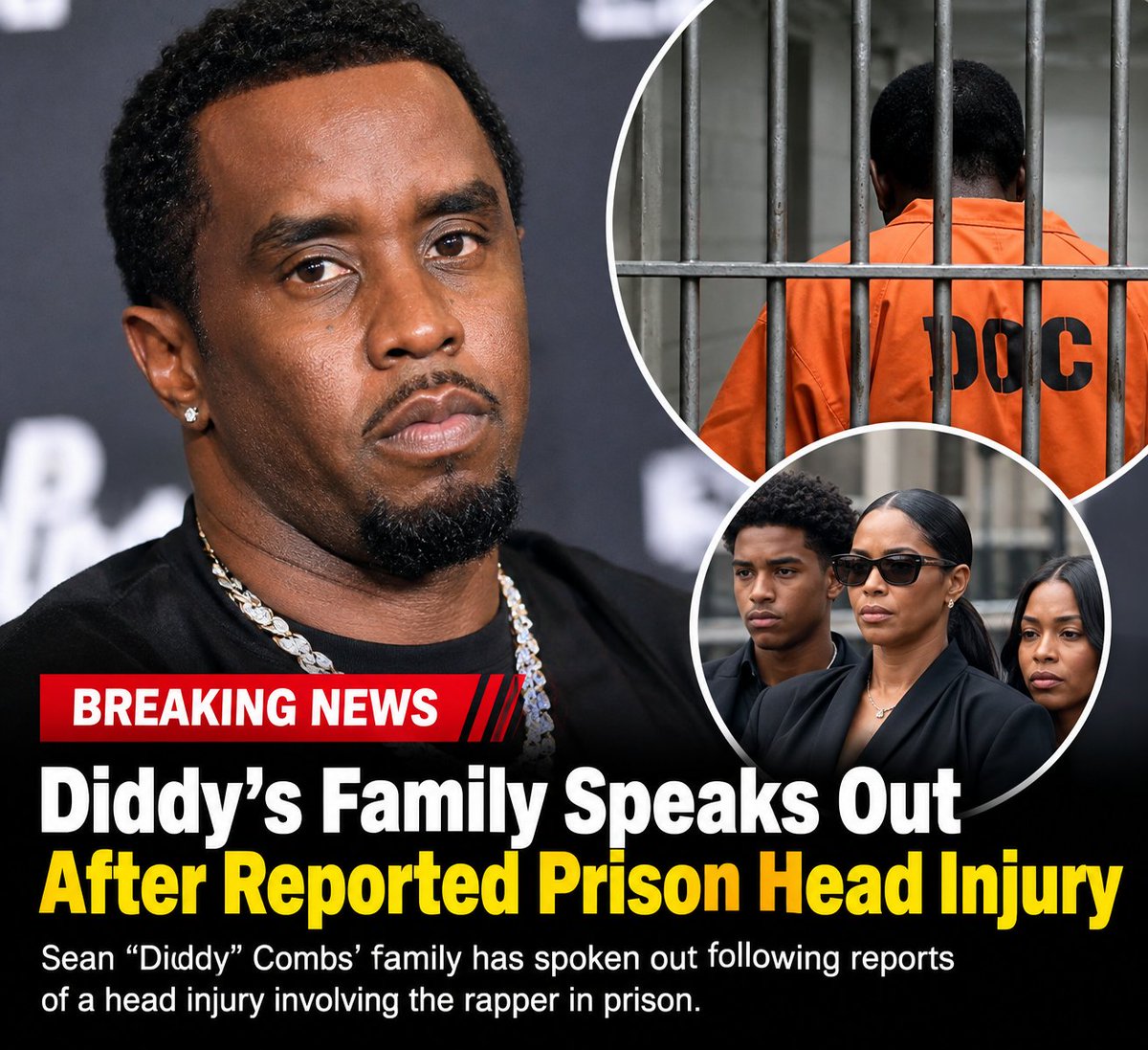 AvaWilsonu6vc's tweet photo. 🚨 Diddy’s Family Speaks Out After Reported Prison Head Injury

Sean “Diddy” Combs’ family has spoken out following reports of a head injury involving the rapper in prison. 
#Diddy #SeanCombs #CelebrityNews #breakingnews‌ 
 
https://t.co/OFyGyU7nWL https://t.co/dUxrvZjOGl