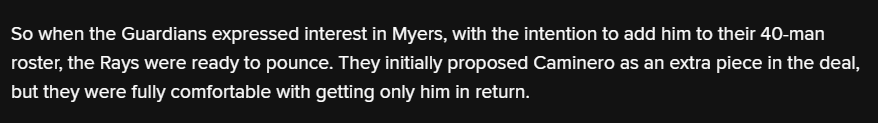 RealHwxagon's tweet photo. @IsaacOkoroFan This seems to make it seem like it was luck that the Rays ended up with Caminero when this article from https://t.co/uGndaSbD4L makes it pretty clear they were watching him waiting for an opportunity to acquire him https://t.co/CsFjRfPs0X https://t.co/whlH4zYlxM