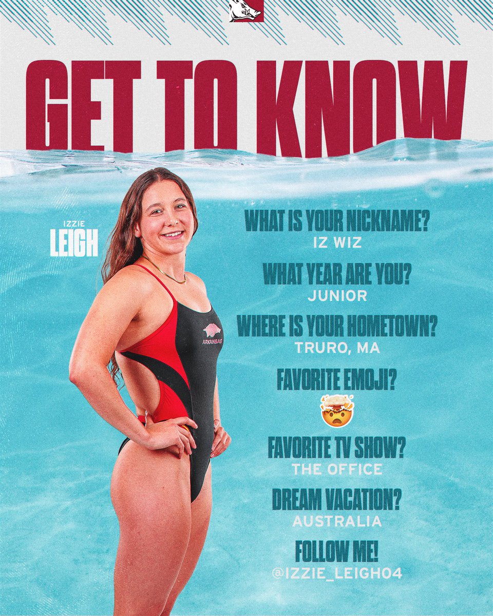 RazorbackSD's tweet photo. This week on meet the team Monday, Isabelle Leigh! 🐗

#junior #swim #wooopigsooie #onerazorback #arkansas https://t.co/JrwVdzLwqy