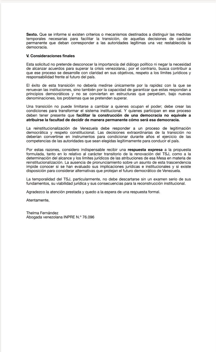 thelmafernandez's tweet photo. Yo no tengo aspiraciones políticas @Dinorahfiguera, no milito en partidos políticos, ni aspiro a ser magistrada del TSJ, aspiro a una Venezuela libre. Mi petición nace de mi compromiso ciudadano con la justicia y la libertad, y no aceptaré excusas para ignorarla. #TSJTransitorio https://t.co/dIiee2i4wx