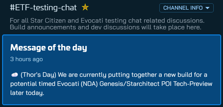 BTV_Cast's tweet photo. Bring on Star Citizen 4.11!

We will be testing Genesis and Starchitect in a Tech-Preview later today (Evo) #starcitizen https://t.co/kFPT26x1NE