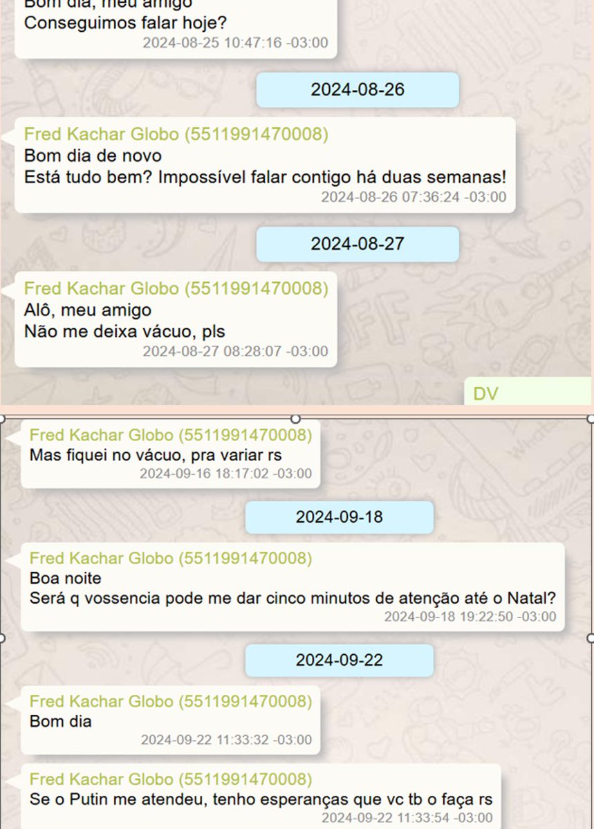 aarteliteraria's tweet photo. As ligações perigosas dos jornalistas da Globo - 3.
Vorcaro sabia como usar o ghosting (sumiço voluntário) para controlar jornalistas. Era mais "difícil" que Kamala Harris, Putin e Netanyahu. https://t.co/AOLMRTWSi5
