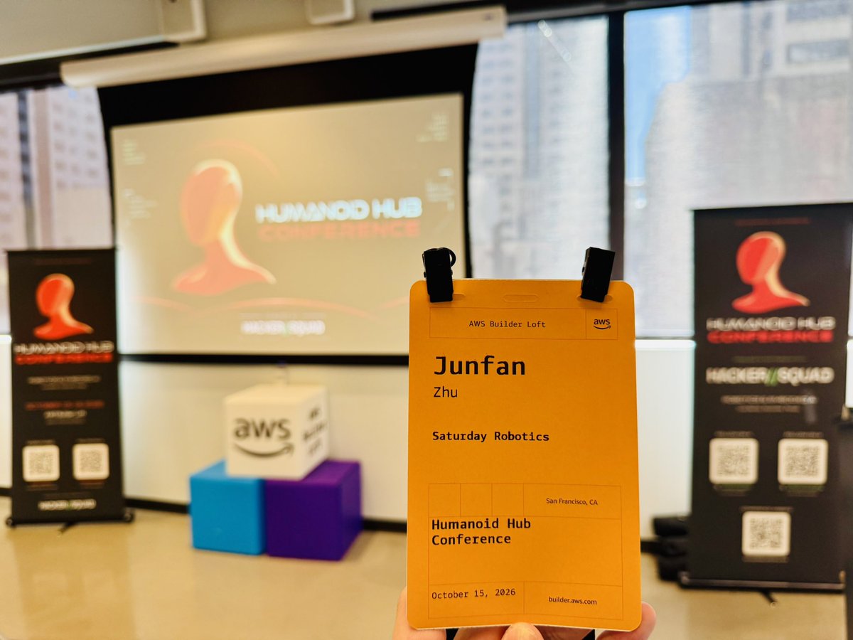 junfanzhu98's tweet photo. 🤖 @saturdayrobotic hits @TheHumanoidHub Conference in SF! 🚀

Representing Saturday Robotics among the humanoid robotics companies and builders pushing Physical AI into the real world.

Great running into @dev_and_ — @TheHumanoidHub ecosystem is moving FAST. 🔥

#SaturdayRobotics #HumanoidHub
#HumanoidRobots #PhysicalAI