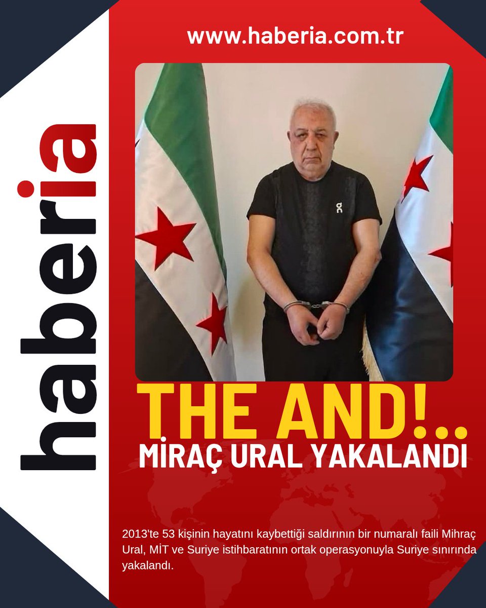 haberiacom's tweet photo. 📍2013'te 53 kişinin hayatını kaybettiği saldırının bir numaralı faili Mihraç Ural, MİT ve Suriye istihbaratının ortak operasyonuyla Suriye sınırında yakalandı. 
 #sondakika https://t.co/WK48Cn1ryA